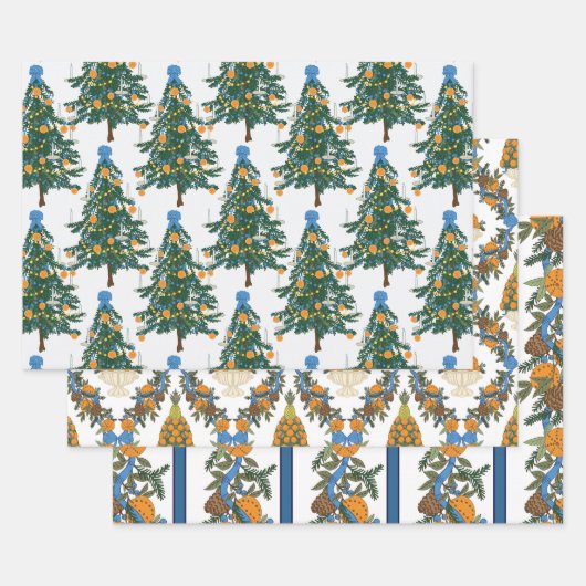 Williamsburg Christmas Blue und Orange Geschenkpapier Set (Set)