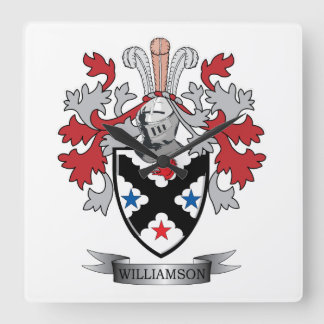 Williamson Family Crest Coat of Arms Quadratische Wanduhr