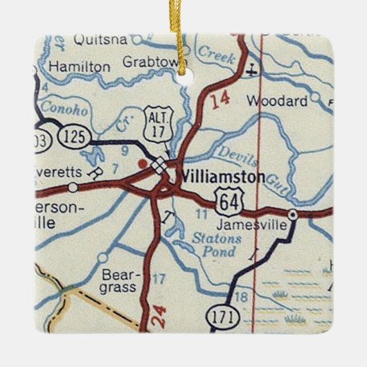 Williamston NC Vintag Map Keramikornament (Vorderseite)