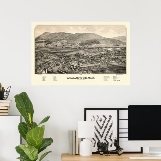 Williamstown, MA Panoramic Map - 1889 Poster (Heimbüro)