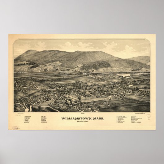 Williamstown Mass. 1889 Antike Panoramakarte Poster (Vorne)