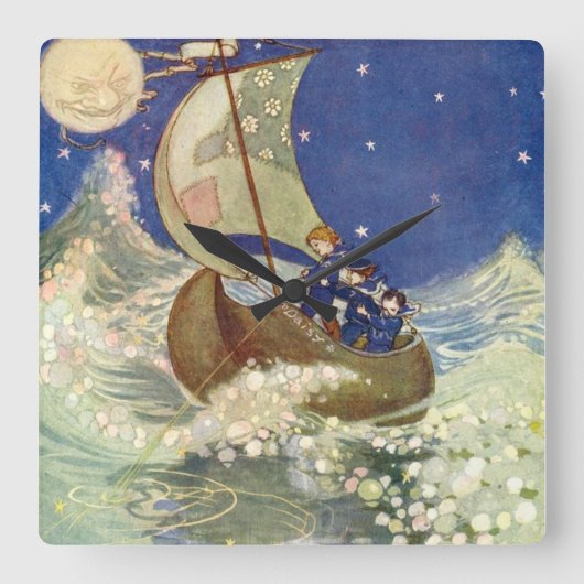 Willie Pogánys Wynken, Blynken und Kopfnicken Quadratische Wanduhr (Vorderseite)