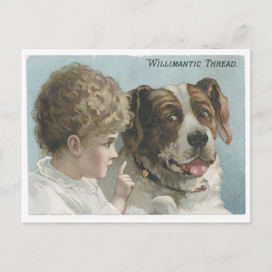 Willimantic Thread kleines Mädchen mit Hund Postkarte (Vorderseite)