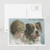 Willimantic Thread Little Girl mit Hund Postkarte (Vorne/Hinten)
