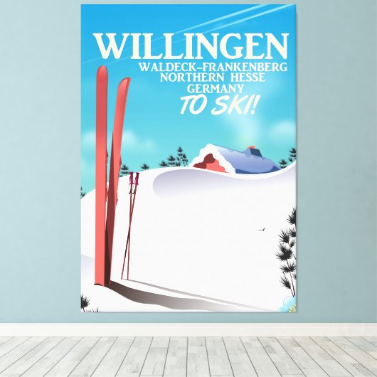 Willingen Skifahrplakat. Leinwanddruck (Insitu (Holzboden))