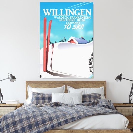 Willingen Skifahrplakat. Leinwanddruck (Insitu (Schlafzimmer))