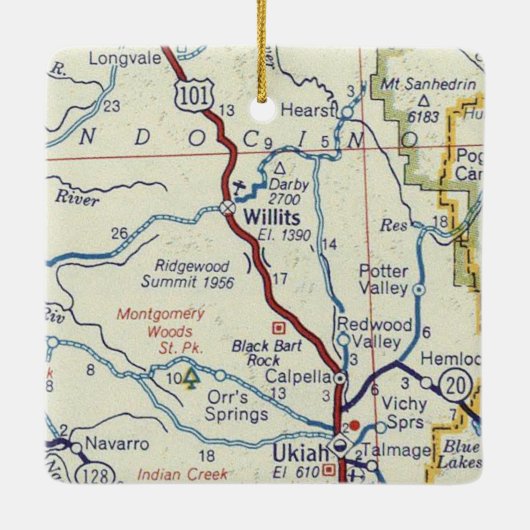 Willits CA Retro Map Keramikornament (Rückseite)