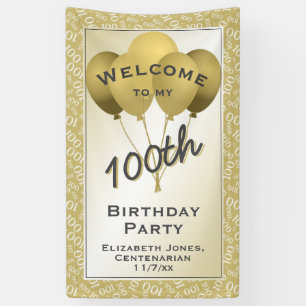 Willkommen 100. Cooles Zahlenmuster - Gold/Weiß Banner