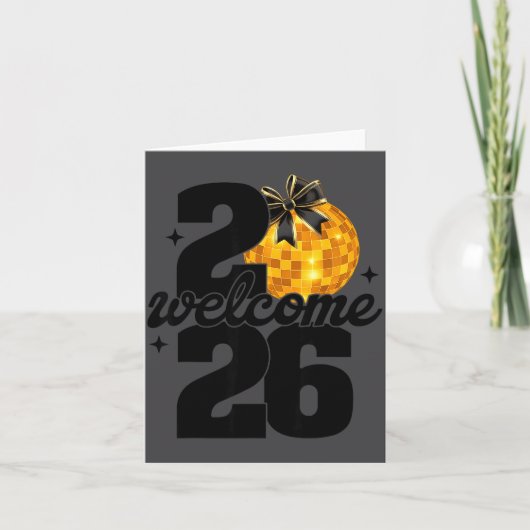 Willkommen 2026 Frohes Neues Jahr Disco-Kugel und  Karte (Vorderseite)