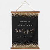 Willkommen 21. Gold Glitzer Name Black Wandteppich Mit Holzrahmen (Vorderseite)