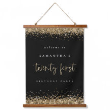 Willkommen 21. Gold Glitzer Name Black