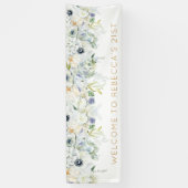 Willkommen 21. Party Name White Florals Blätter Banner (Vertikal)