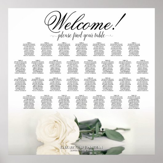 Willkommen! 30 Tabelle Weißrosen Hochzeitstabelle Poster (Vorne)