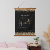 Willkommen 50 Gold Glitzer Name Black Wandteppich Mit Holzrahmen (Schlafzimmer)