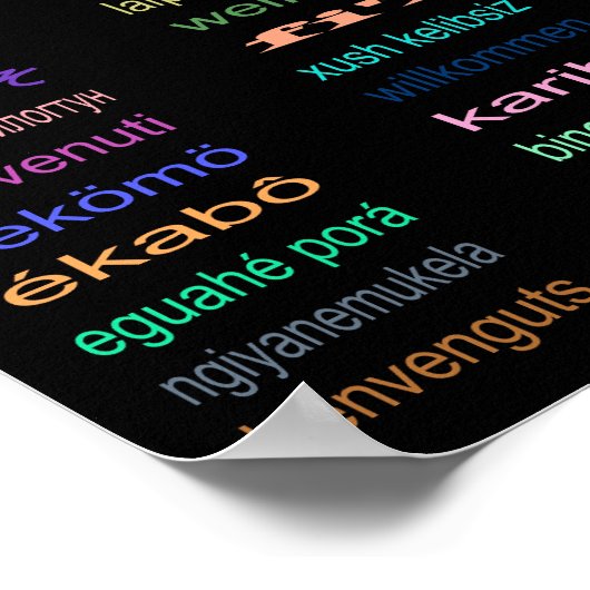 Willkommen 80 Sprachen Poster Black (Ecke)