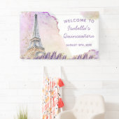 Willkommen am Pariser Eiffelturm mit französischem Banner (Insitu)