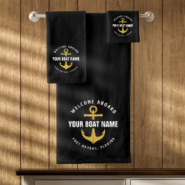 Willkommen an Bord Boot Black & Gold Nautical Anke Badhandtuch Set