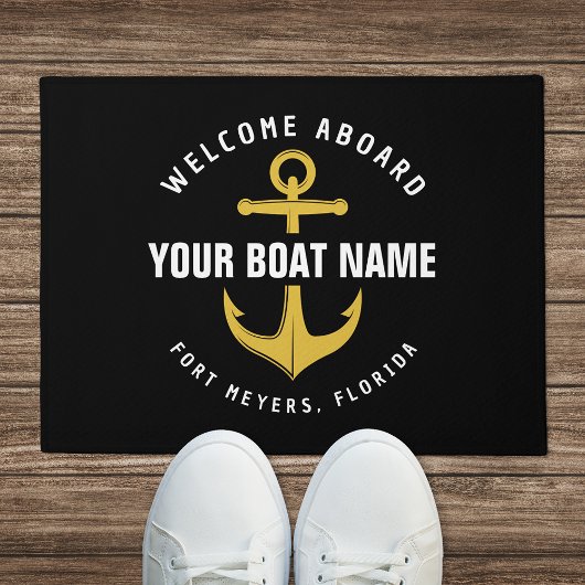 Willkommen an Bord Boot Black Gold Nautical Anker Fußmatte