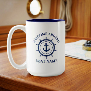 Willkommen an Bord Bootsname Anker Seil Steuer Gro Zweifarbige Tasse