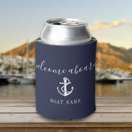 Willkommen an Bord Bootsname Navy Blau Dosenkühler
