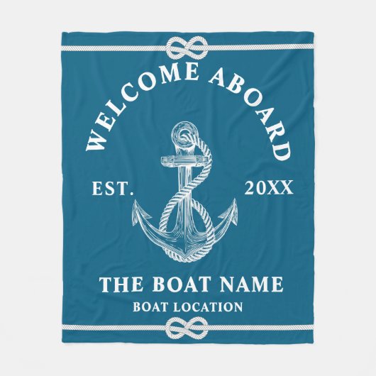 Willkommen an Bord Bootsname und -ort Anker Fleecedecke (Vorderseite)