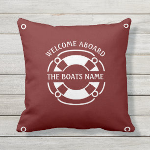 Willkommen an Bord der Boote Name nautical White D Kissen