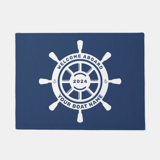 Willkommen an Bord der Doormat Navy Blue Custom Bo Fußmatte (Vorderseite)