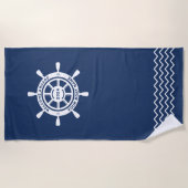 Willkommen an Bord der Marine Blue Custom Bootname Strandtuch (Vorderseite)