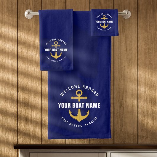 Willkommen an Bord der Marine Blue Gold Nautical A Badhandtuch Set