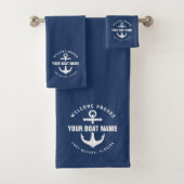 Willkommen an Bord der Marine Blue Nautical Anchor Badhandtuch Set (Insitu)