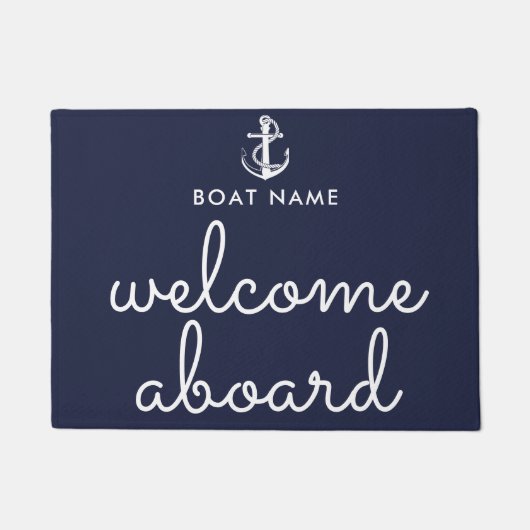 Willkommen an Bord der Nautical Anchor Name Navy B Fußmatte (Vorderseite)