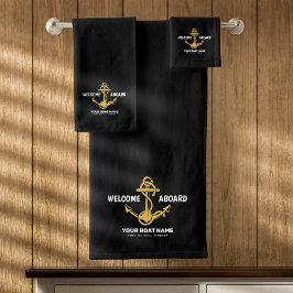 Willkommen an Bord der Nautical Black & Gold Boots Badhandtuch Set