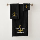Willkommen an Bord der Nautical Black & Gold Boots Badhandtuch Set (Insitu)