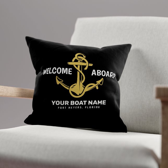 Willkommen an Bord der Nautical Black & Gold Boots Kissen (Von Creator hochgeladen)
