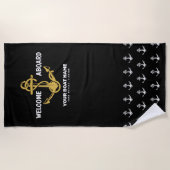 Willkommen an Bord der Nautical Black & Gold Boots Strandtuch (Vorderseite)