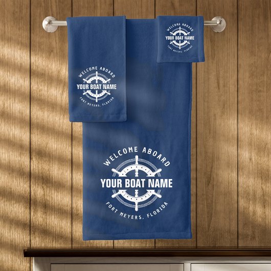 Willkommen an Bord der Nautical Boote Name Navy Bl Badhandtuch Set