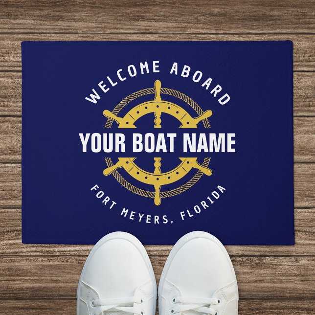Willkommen an Bord der Nautical Boote Name Navy Bl Fußmatte (Von Creator hochgeladen)