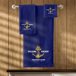 Willkommen an Bord der Nautical Navy Blue & Gold B Badhandtuch Set