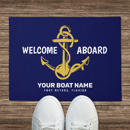 Willkommen an Bord der Nautical Navy Blue Gold Boo Fußmatte