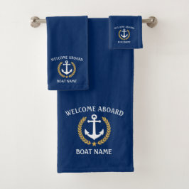 Willkommen an Bord des Bootes Name Anchor Gold Lau Badhandtuch Set