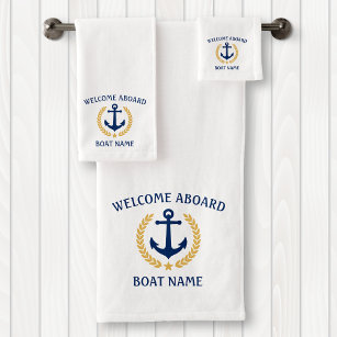 Willkommen an Bord des Bootes Name Anchor Gold Lau Badhandtuch Set