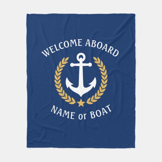 Willkommen an Bord des Bootes Name Anchor Gold Lau Fleecedecke (Vorderseite)