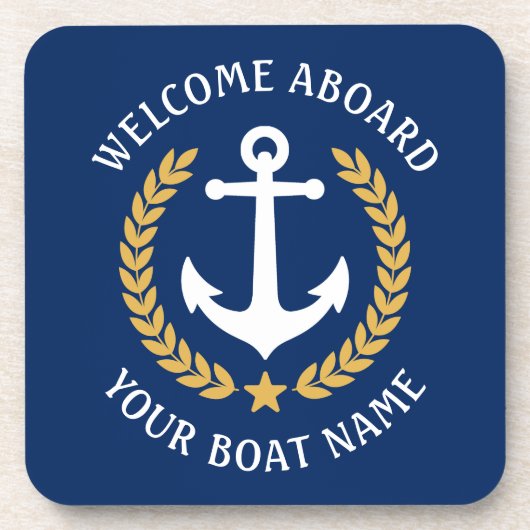 Willkommen an Bord des Bootes Name Anchor Gold Lau Getränkeuntersetzer (Vorderseite)
