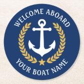 Willkommen an Bord des Bootes Name Anchor Gold Lau Runder Pappuntersetzer (Vorderseite)