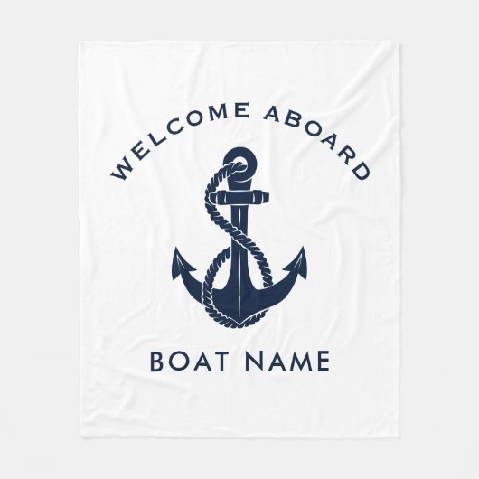 Willkommen an Bord des Bootes Name Anker Custom Fleecedecke (Vorderseite)