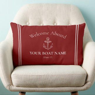 Willkommen an Bord des Bootes Name Burgundy Red Na Lendenkissen