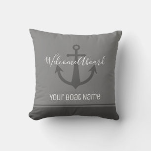 Willkommen an Bord des Bootes Name Gray Anchor Nau Kissen