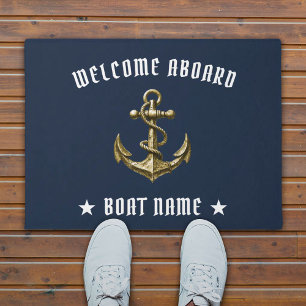Willkommen an Bord des Nautical Gold Anchor Navy B Fußmatte