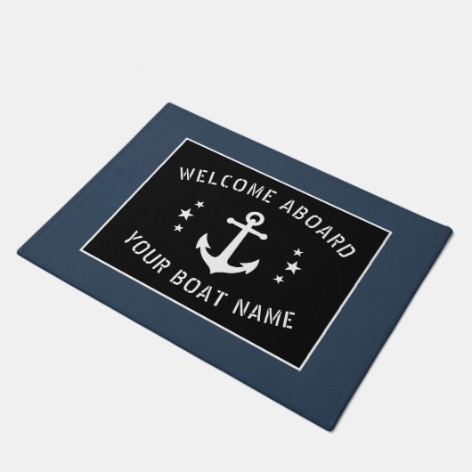 Willkommen an Bord des Schiffes Name Vintag Ankers Fußmatte (Schrägansicht)