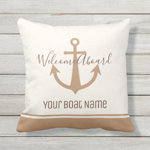 Willkommen an Bord des Schiffs Name Cream Anchor N Kissen